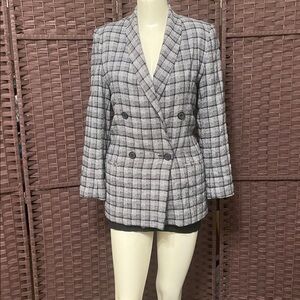 Jon Michel Vintage Women's Gray Plaid Double-Breasted Blazer